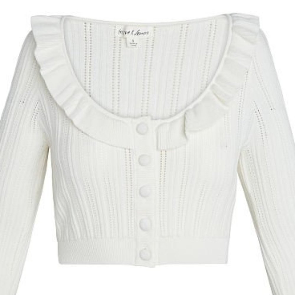 For Love & Lemons XXS NWT 2 Piece Camille Set Pointelle Knit Shorts Cardigan Top - Picture 9 of 11